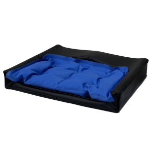 Cojín antiescaras Exelsus con la almohada de gel azul sobre su base de espuma contorneada